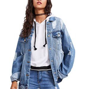 Women's Ripped Distressed Casual Long Sleeve Denim